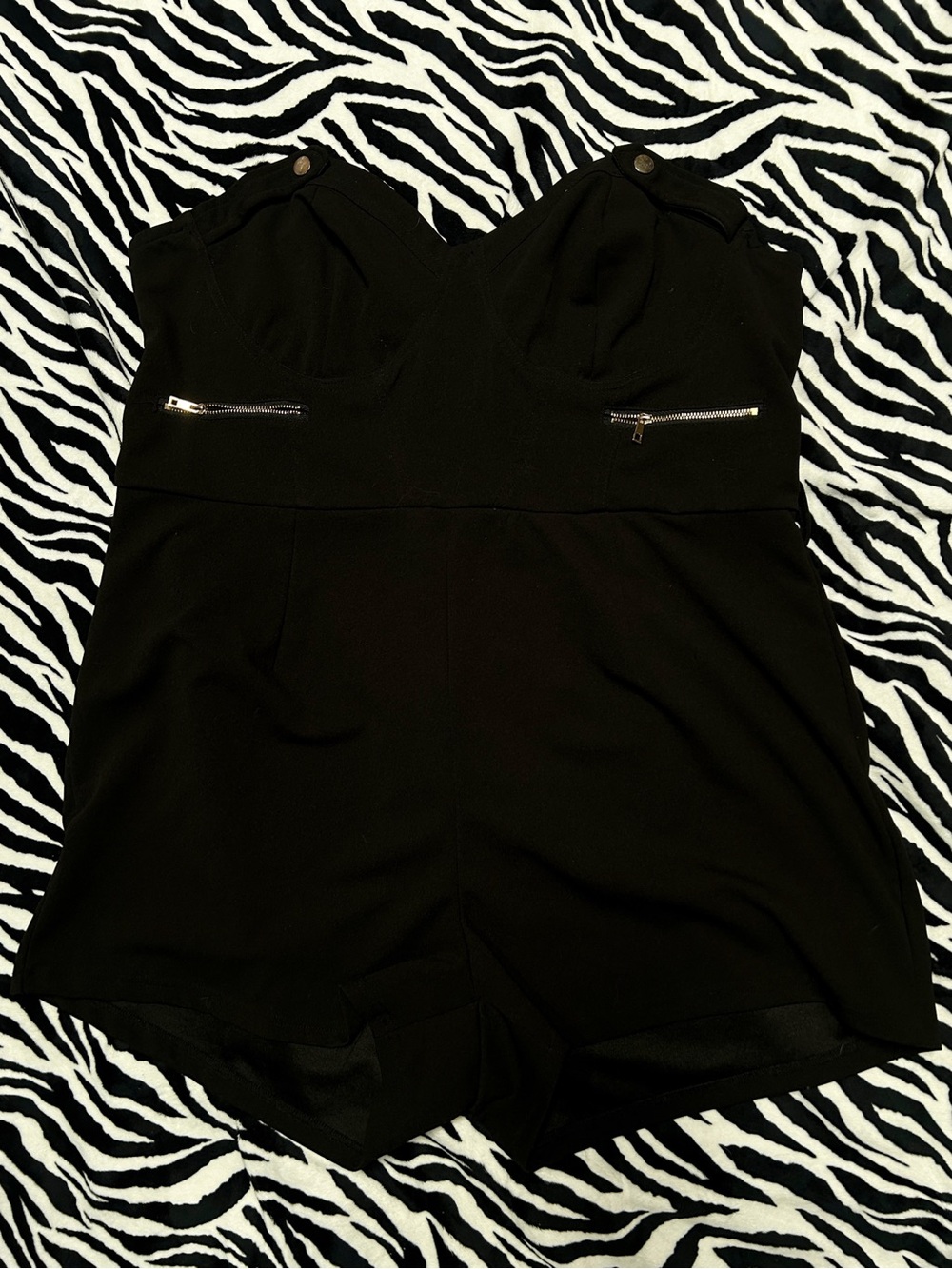 Edgy Strapless Black and Gold Plus Size Fashion Nova Romper